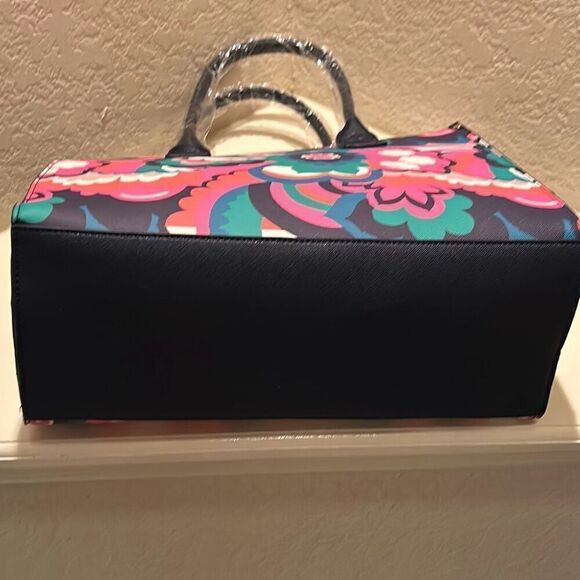 Trina Turk Floral Cloud Tote Top Handle Satchel Bag Blue Pink Bold Maximalist - Picture 9 of 16